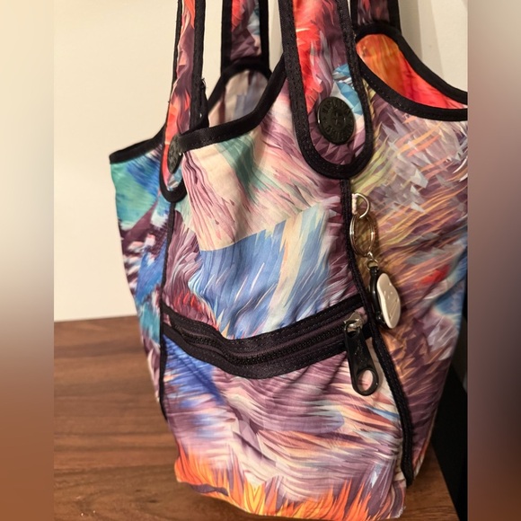 Kipling Large Multicolor Black Green Orange Blue Top Handle Shoulder Tote Bag - Picture 4 of 14